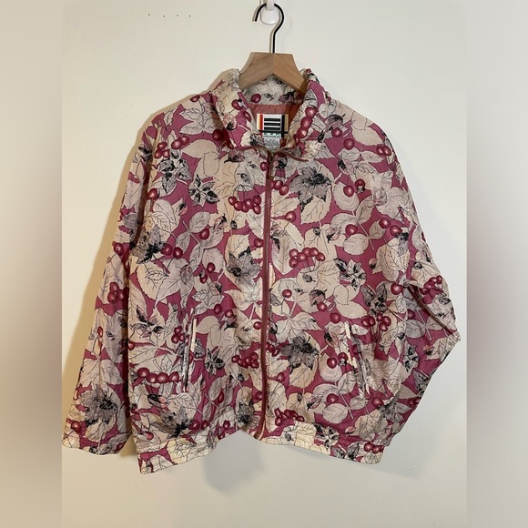 Vintage EVR Women's Silk Floral Print Full Zip Bomber Windbreaker Jacket Medium - Picture 1 of 9